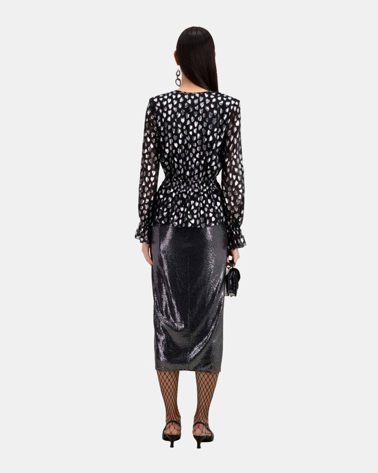 The Kooples WOMEN BLACK SILVER black top with silver hearts