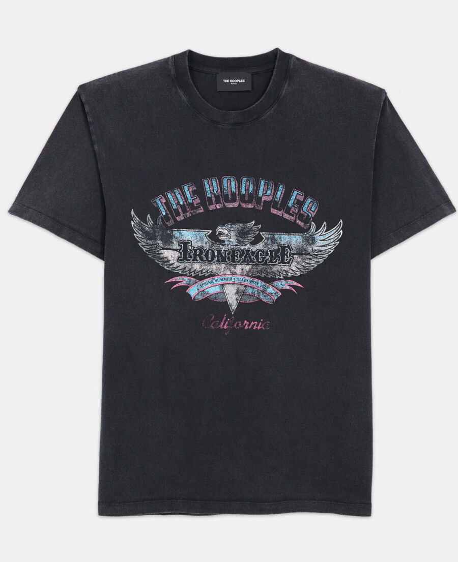 faded black crew neck t-shirt w/ eagle print