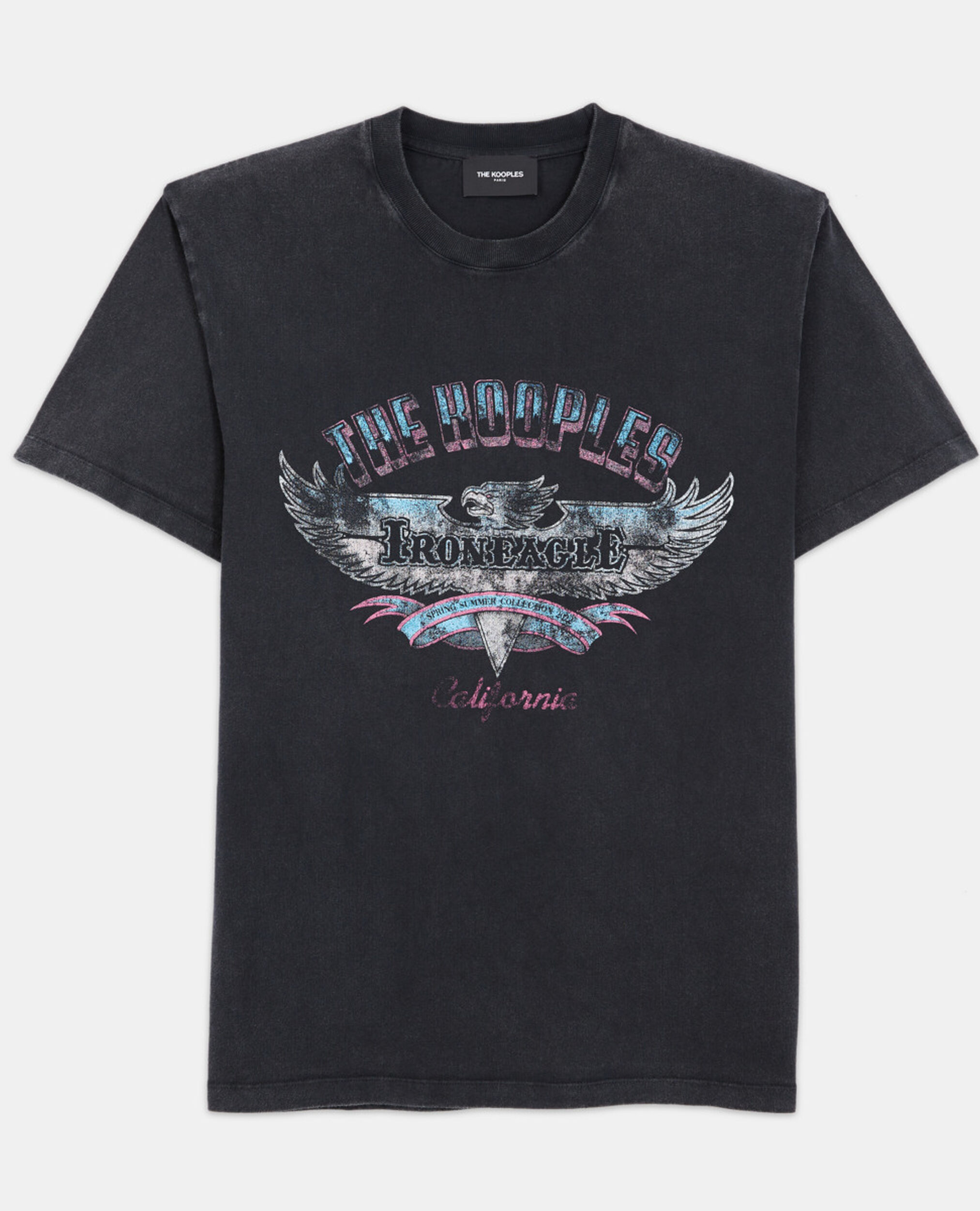 Faded black crew neck T-shirt w/ eagle print, BLACK WASHED, hi-res image number null