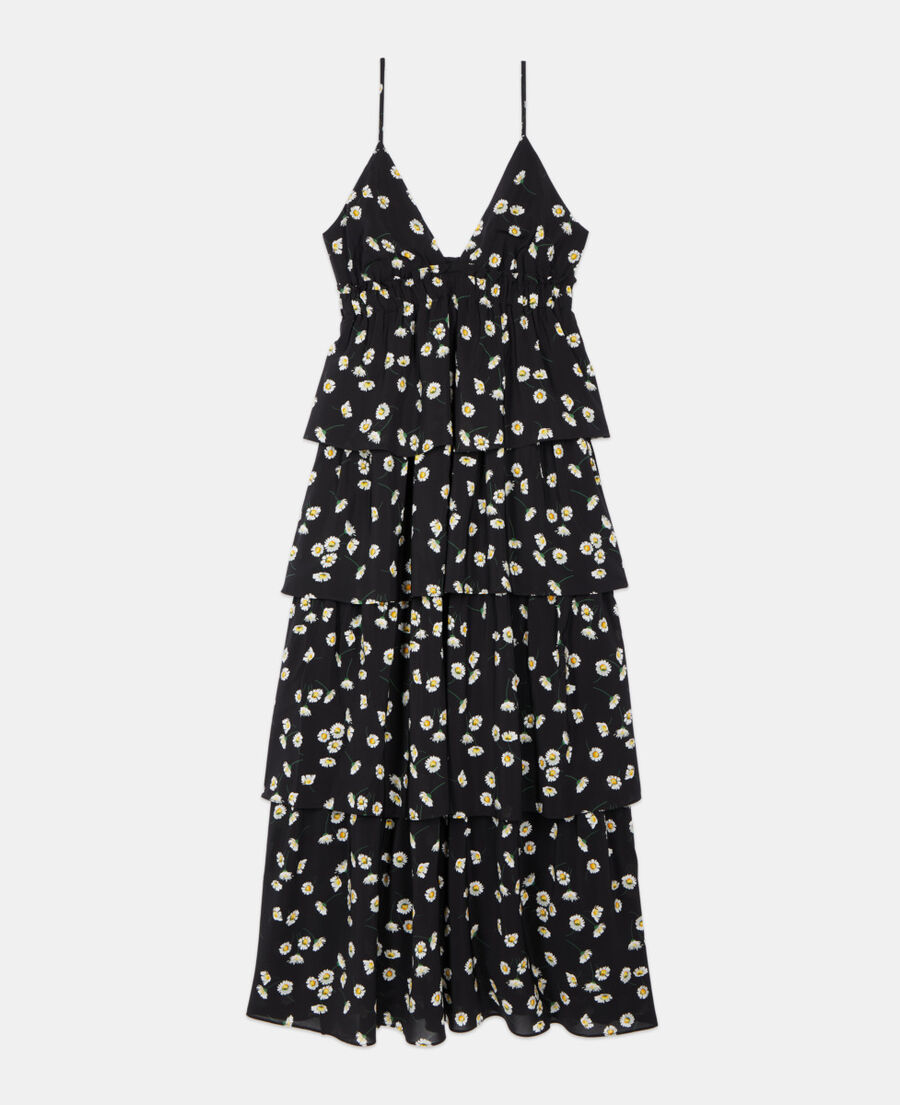 The Kooples WOMEN BLACK WHITE floral printed long dress