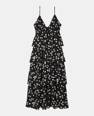 The Kooples WOMEN BLACK WHITE floral printed long dress