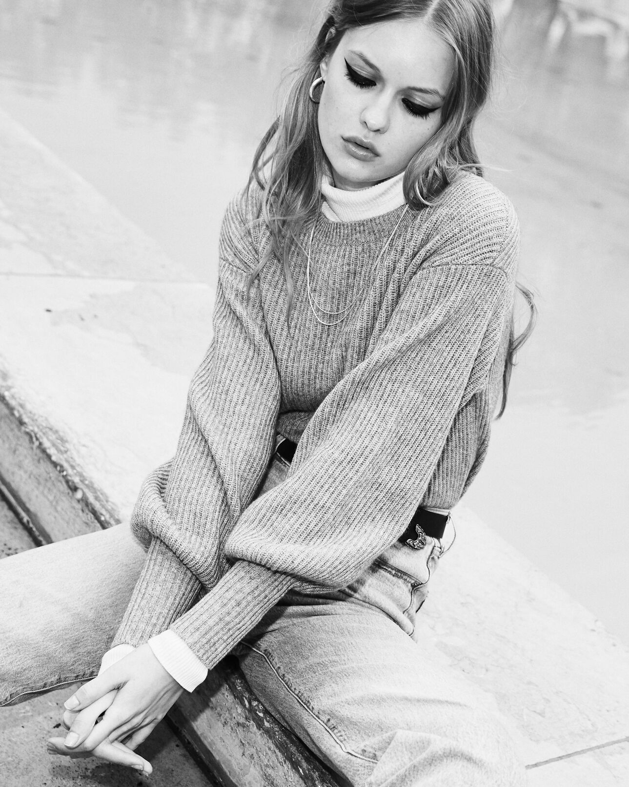 The Kooples DAMEN GREY grauer pullover mit feiner rippung