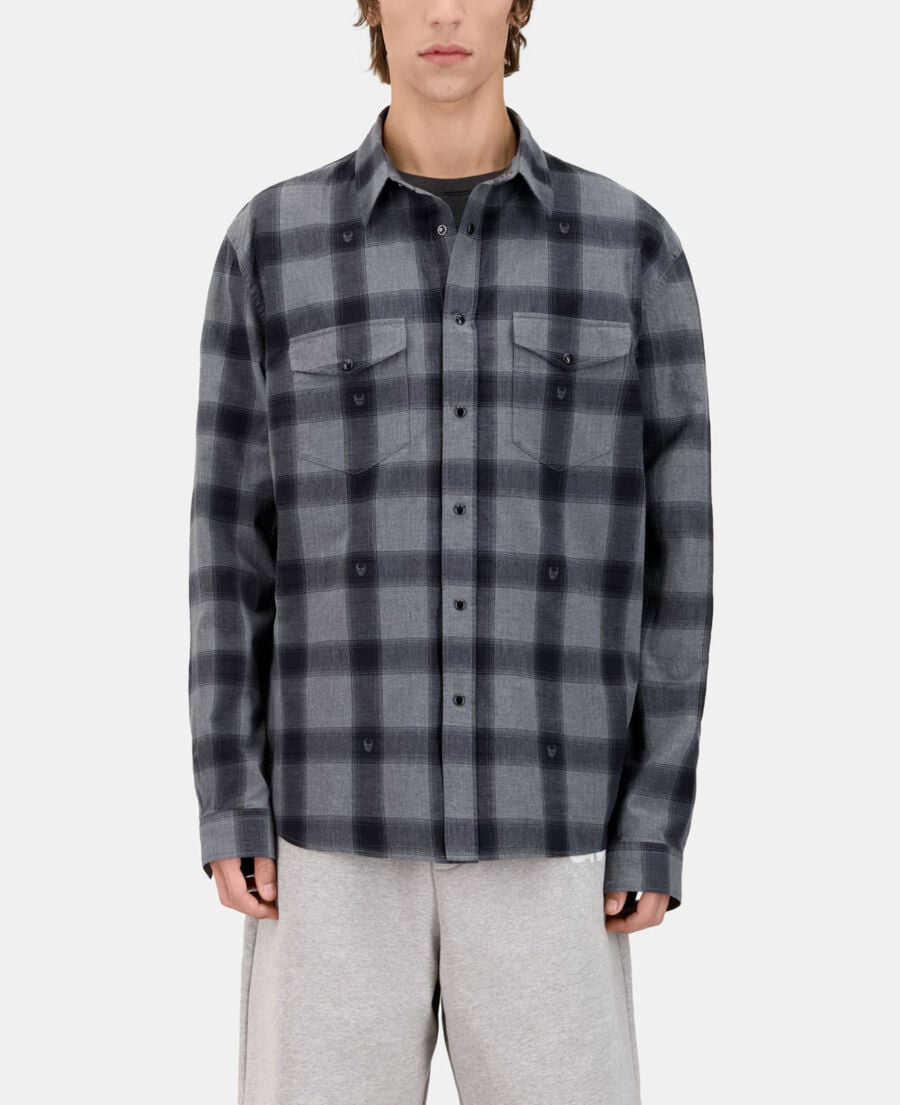 The Kooples HOMME BLACK GREY chemise à carreaux avec têtes de mort gris