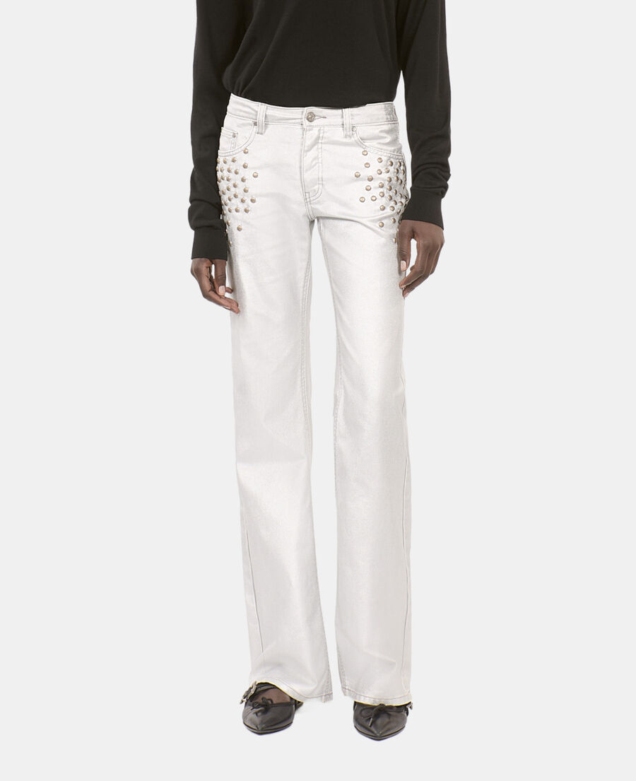 The Kooples WOMEN 52 ARGENT VIEILLI CORNE silver straight studded jeans