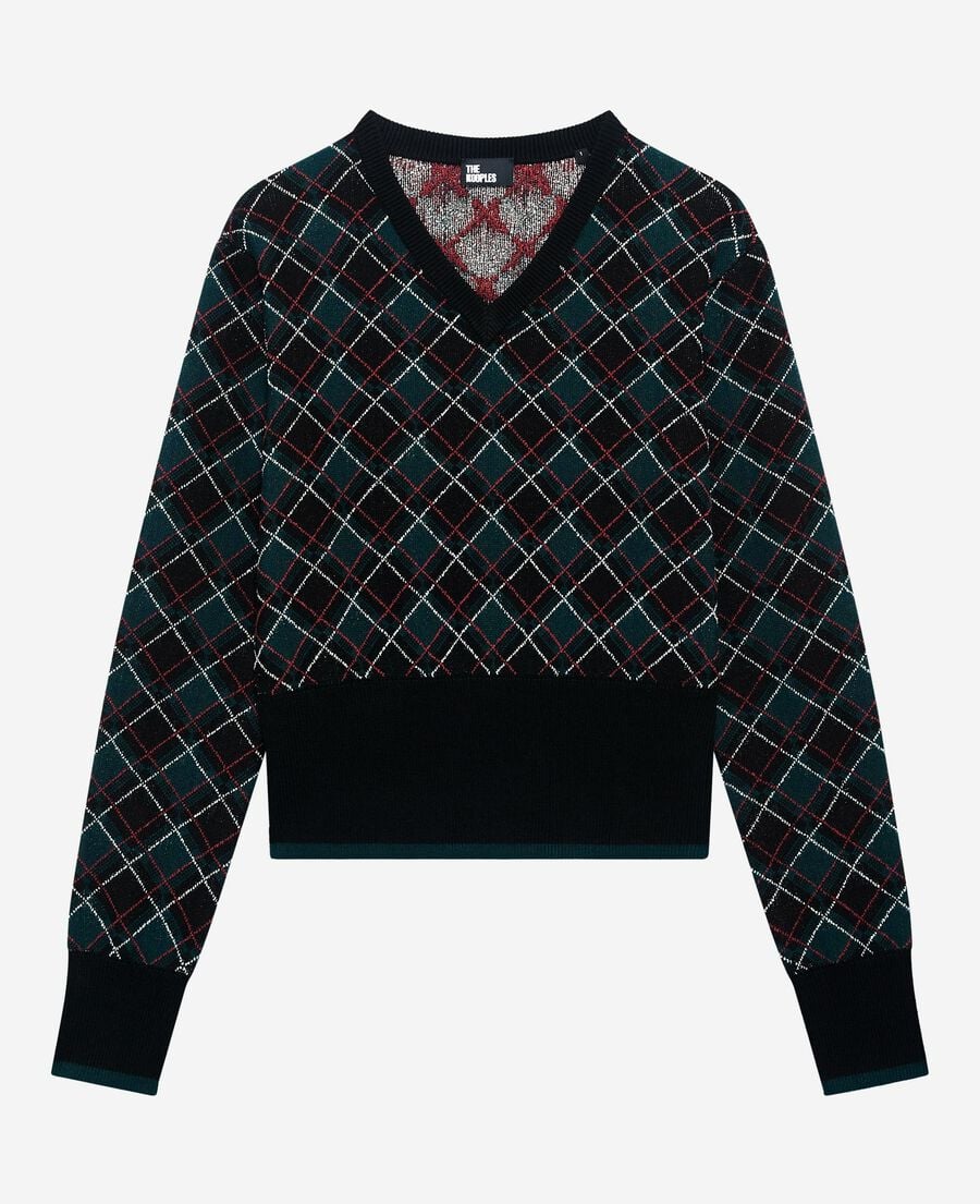 The Kooples F BLACK DARK GREEN black plaid sweater