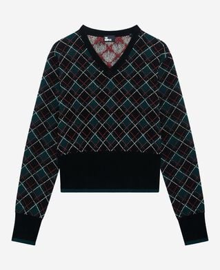The Kooples F BLACK DARK GREEN black plaid sweater