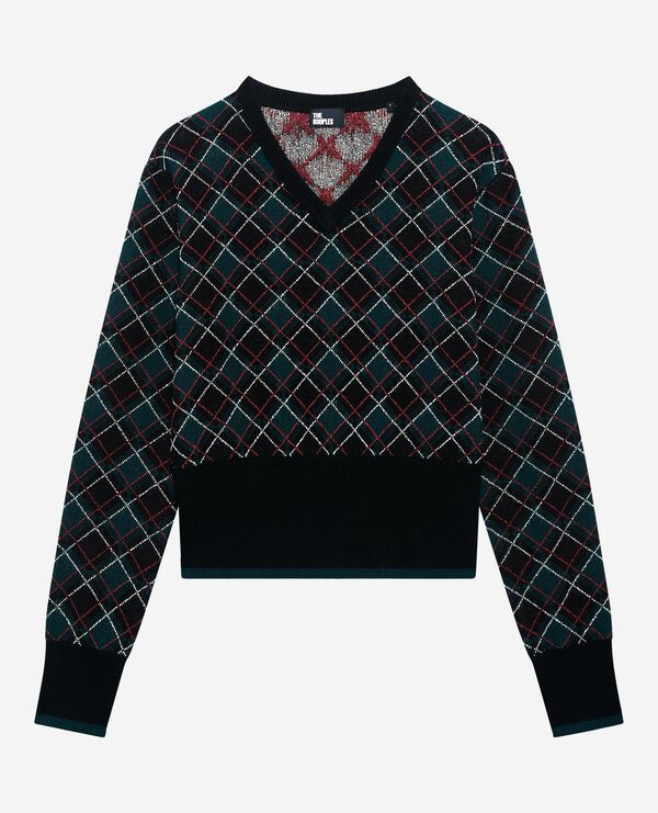 The Kooples FEMME BLACK DARK GREEN pull à carreaux noir