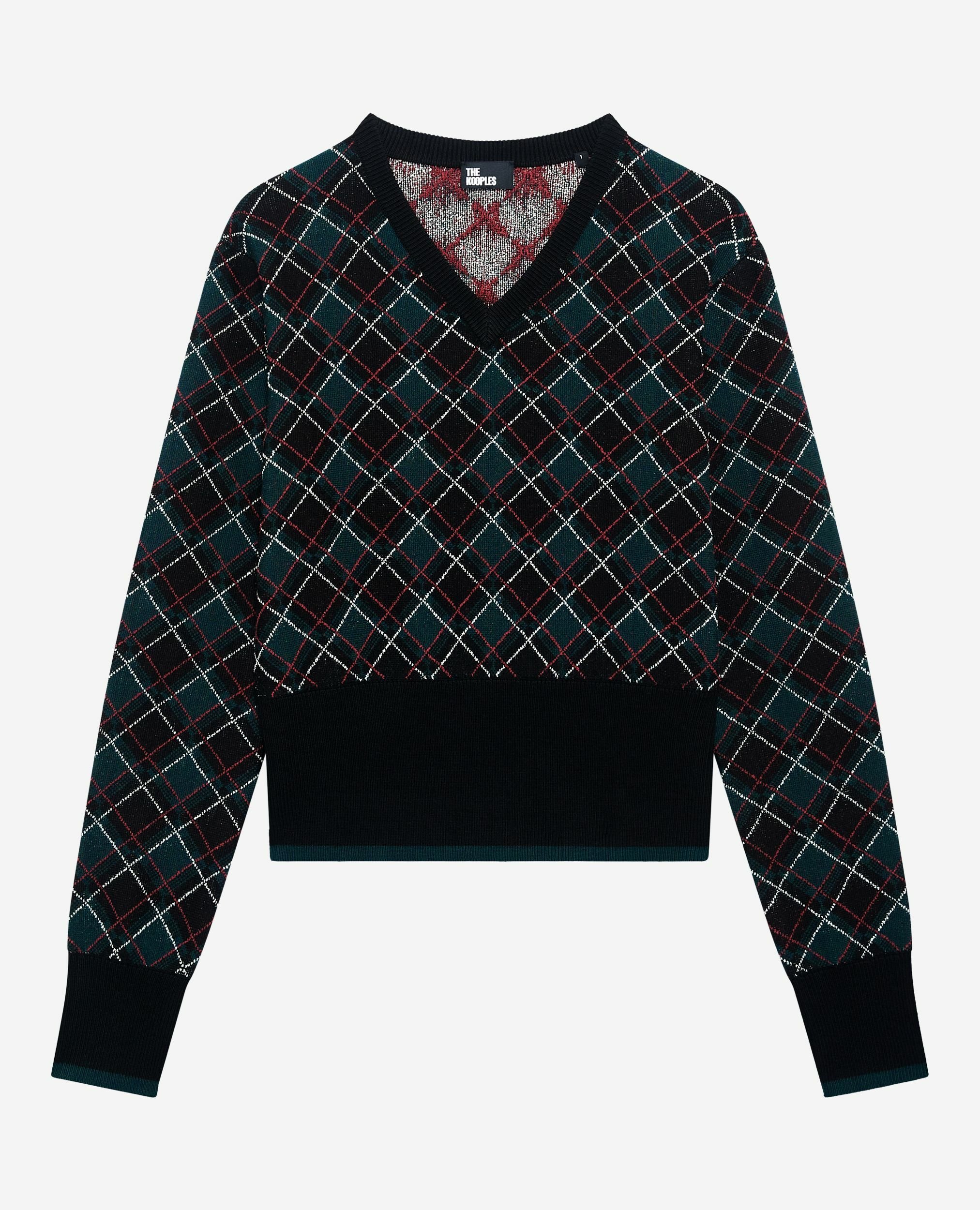 Black plaid sweater, BLACK DARK GREEN, hi-res image number null