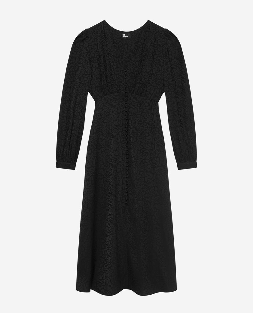 The Kooples DAMEN BLACK langes kleid aus leoparden-jacquard schwarz