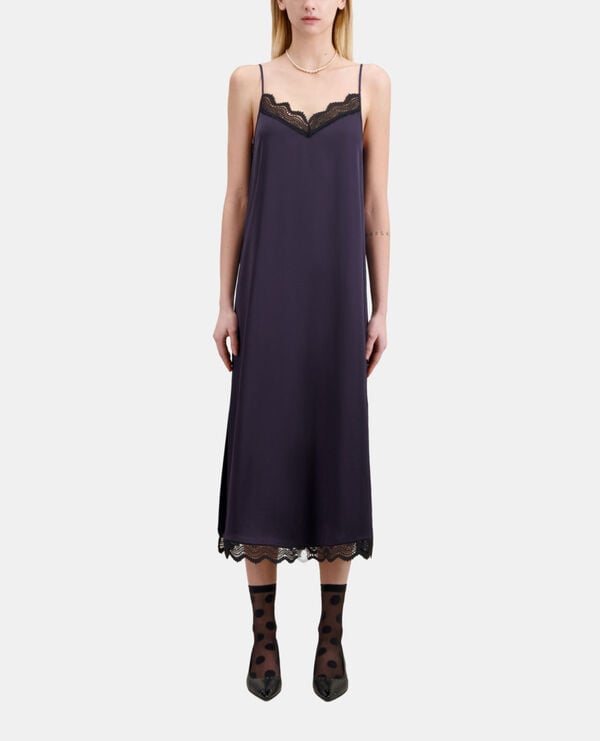 The Kooples MUJER NAVY vestido lencero azul marino largo