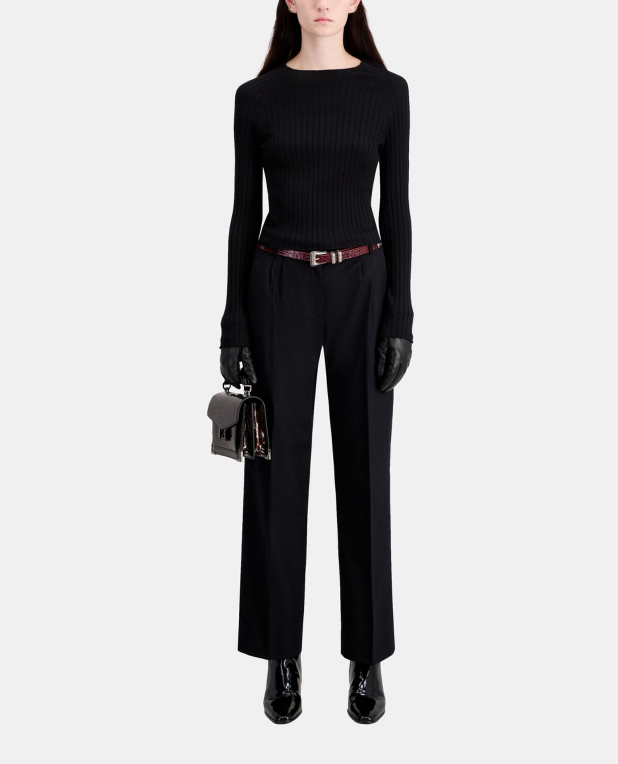 Schwarzer Pullover mit gerippten Details, BLACK, hi-res image number null