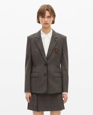 The Kooples FEMME BROWN veste prince de galles en laine marron