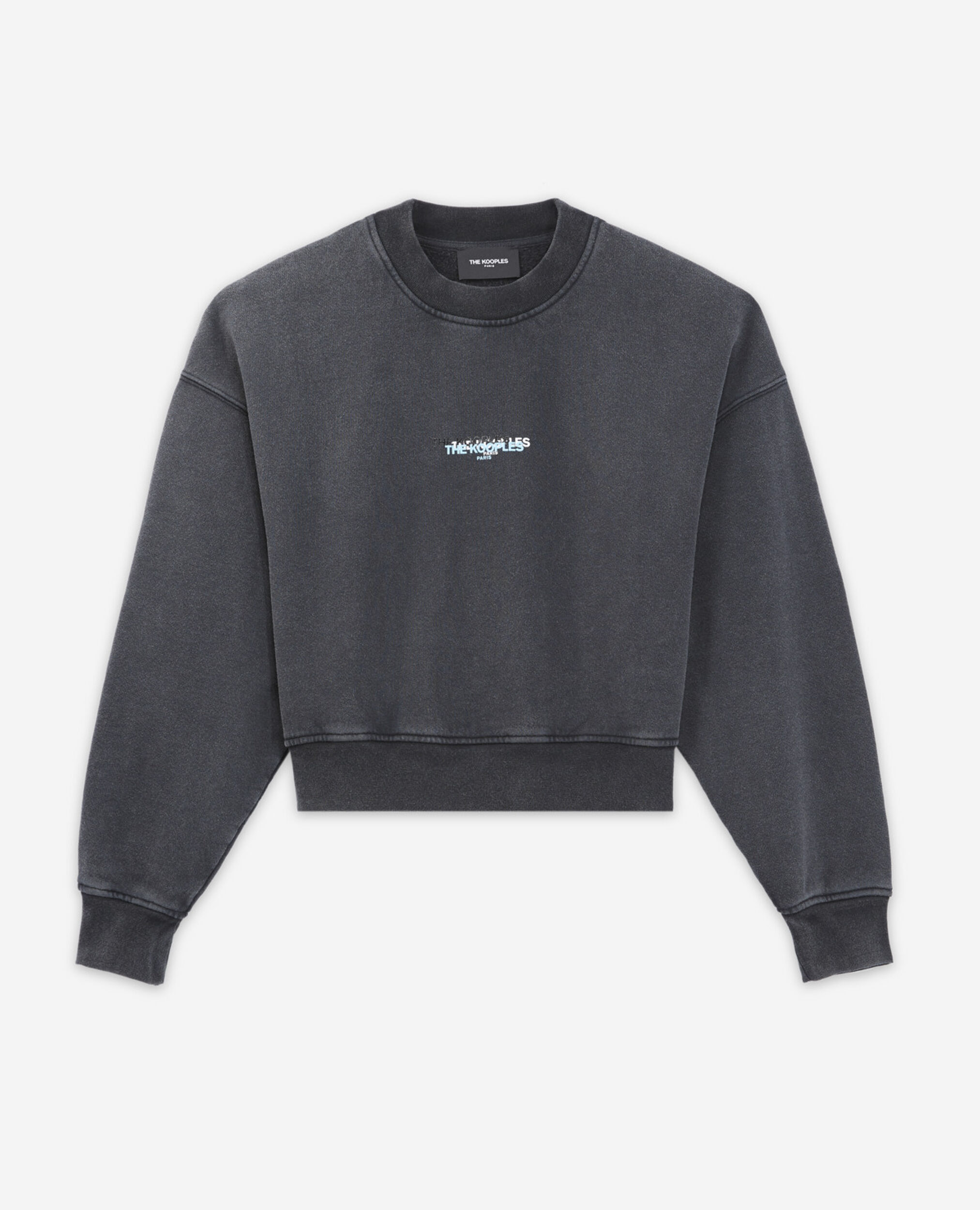 Sweatshirt schwarz verwaschen dreifach Logo vorne, BLACK WASHED, hi-res image number null