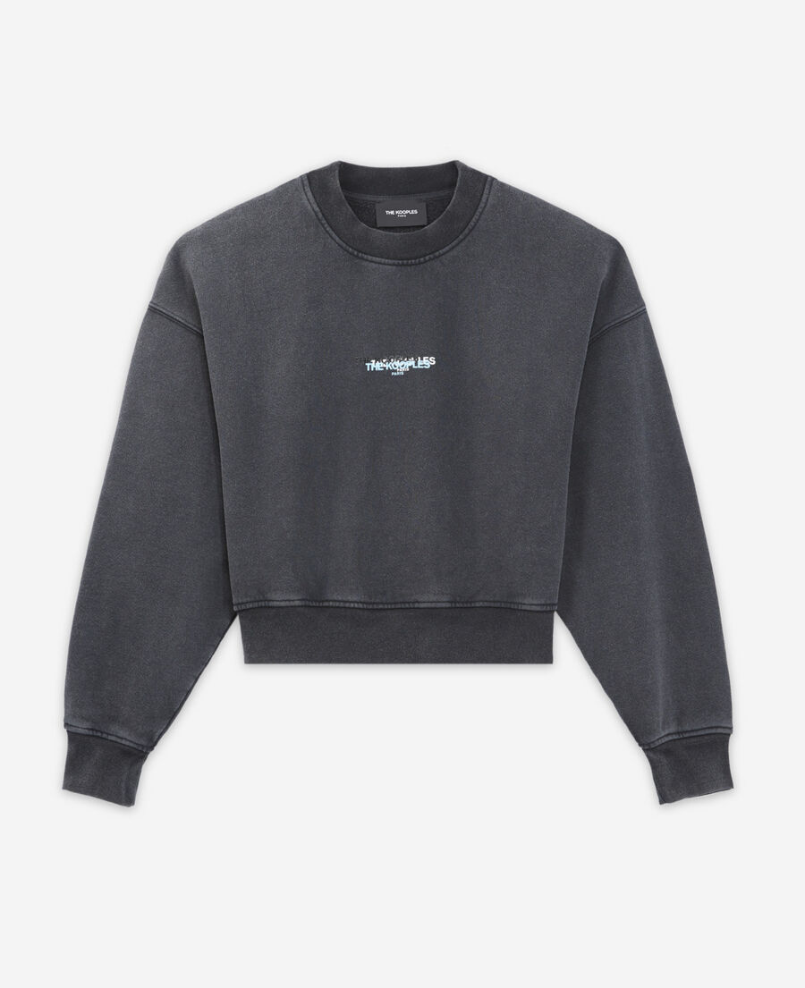 sweatshirt schwarz verwaschen dreifach logo vorne