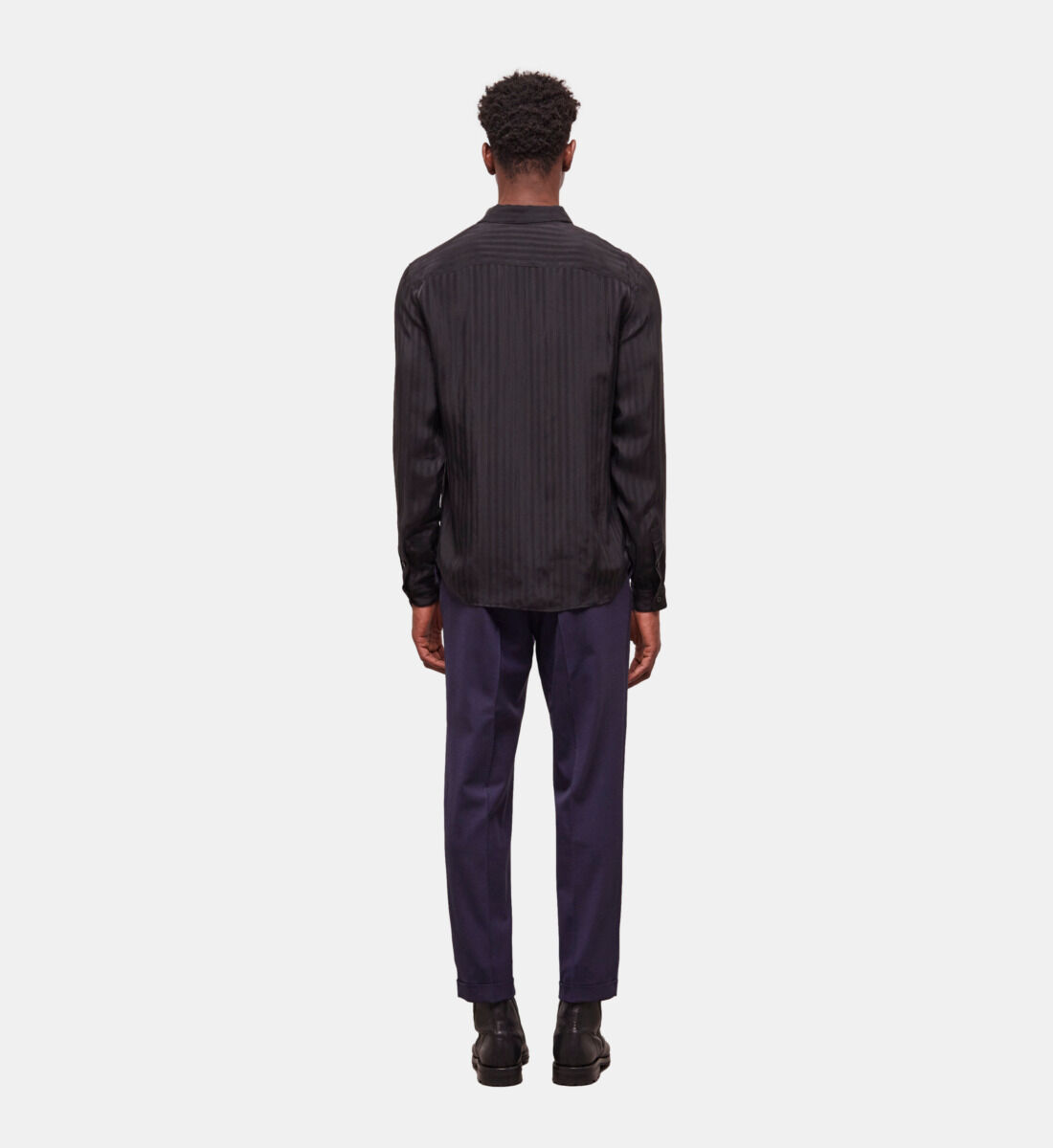 Black striped shirt with classic collar | The Kooples US