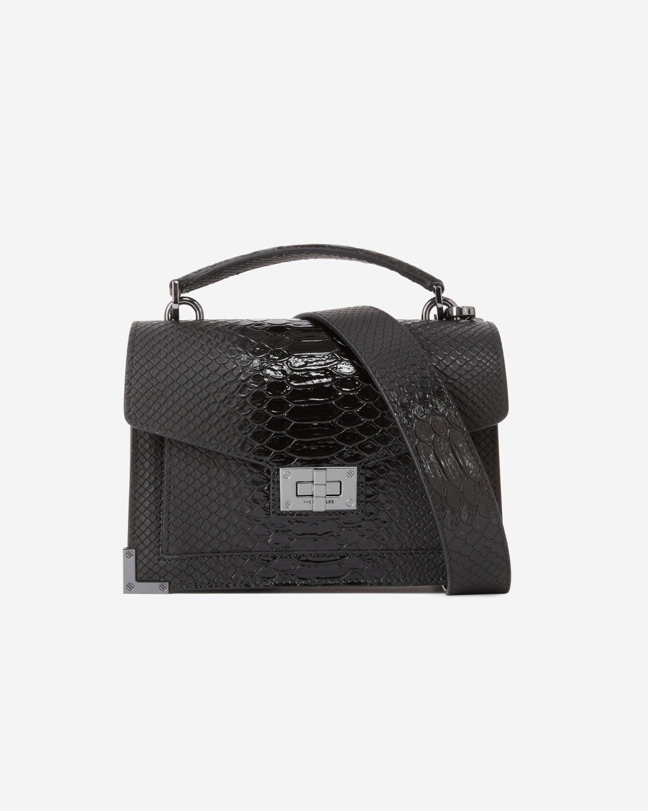 The Kooples WOMEN BLACK emily small bag in black python-effect leather