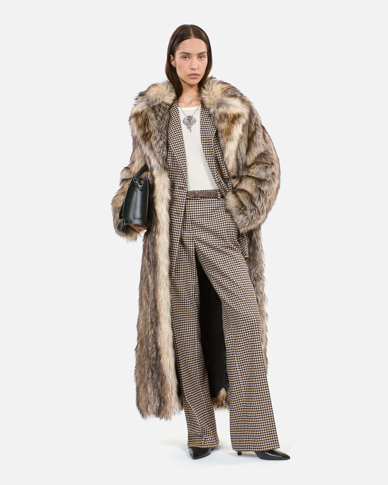 The Kooples FEMME DARK BEIGE manteau long effet fourrure beige