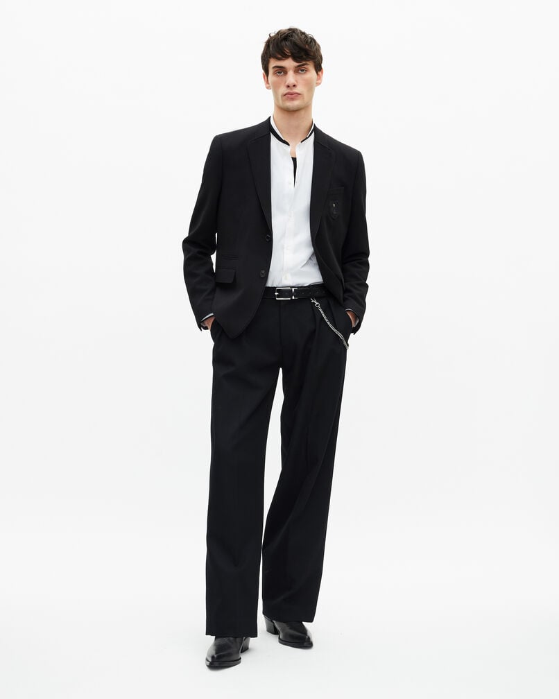 The Kooples MEN BLACK straight jacket in black pique wool