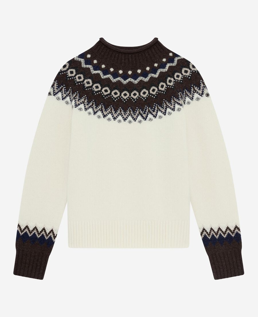 The Kooples F ECRU / CAMEL wool-blend patterned sweater ecru