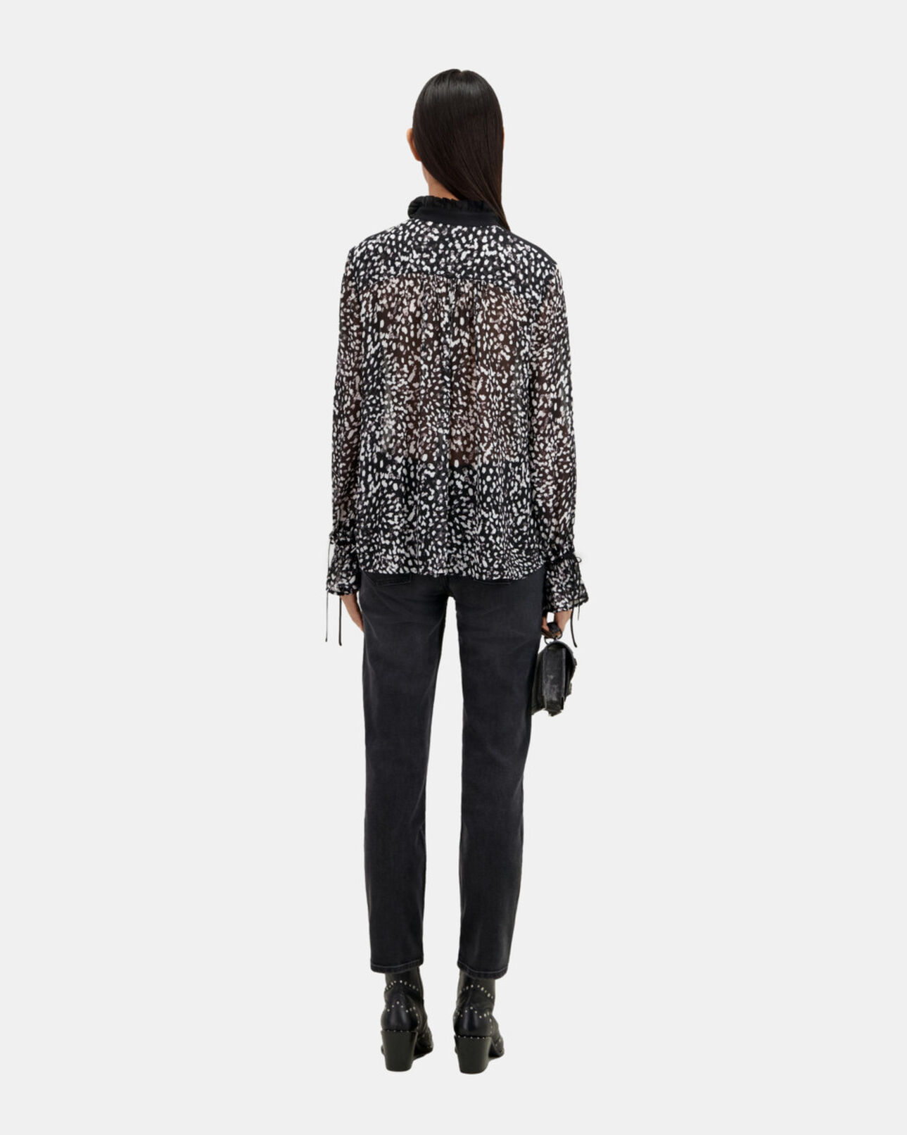 The Kooples WOMEN BLACK WHITE printed top with contrasting details