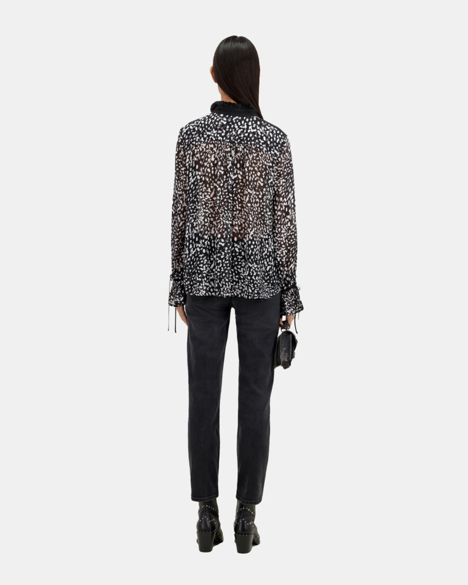 Printed top with contrasting details, BLACK WHITE, hi-res image number null