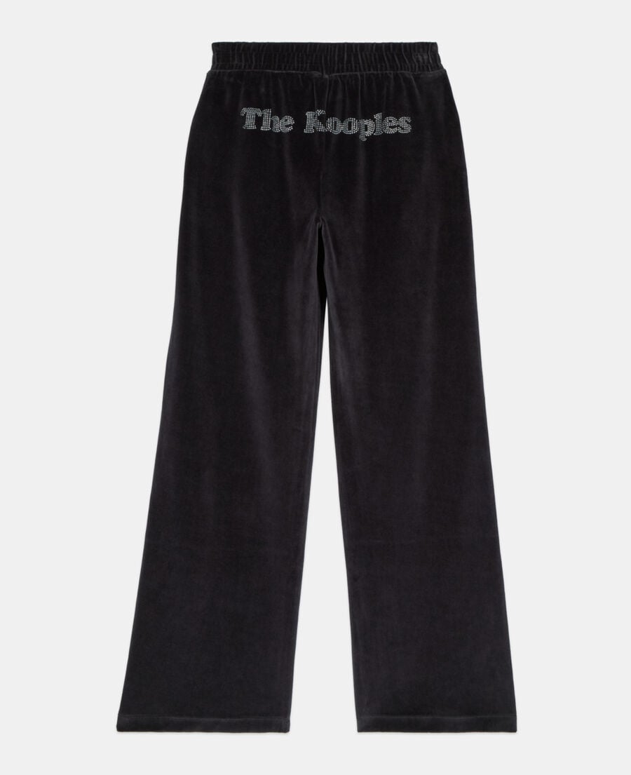 The Kooples DAMEN BLACK schwarze jogginghose mit logo aus samt