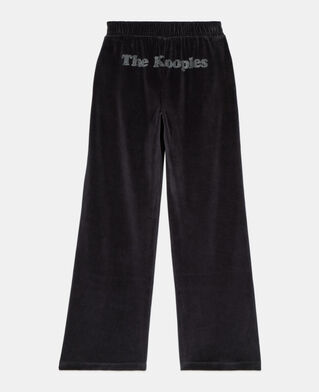 The Kooples DAMEN BLACK schwarze jogginghose mit logo aus samt