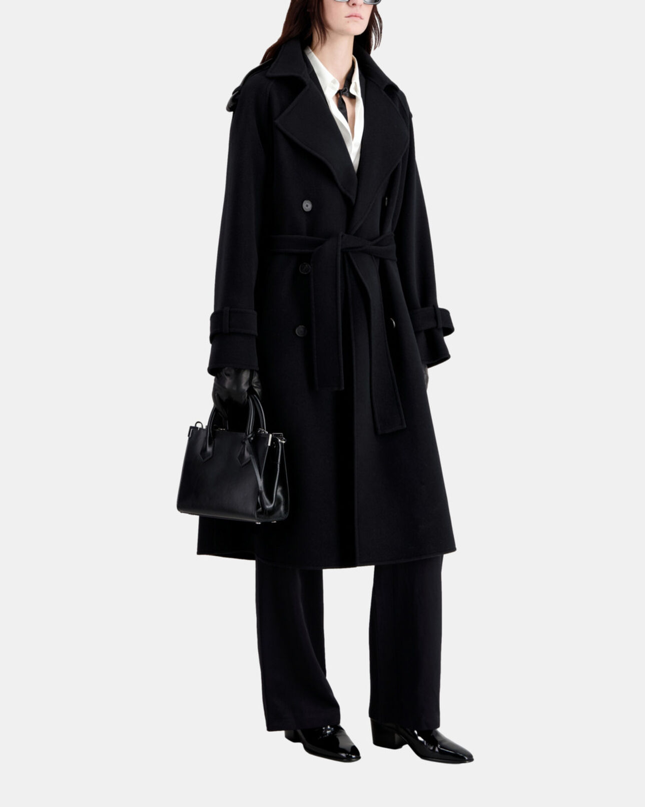 The Kooples FEMME BLACK manteau long noir en laine mélangée