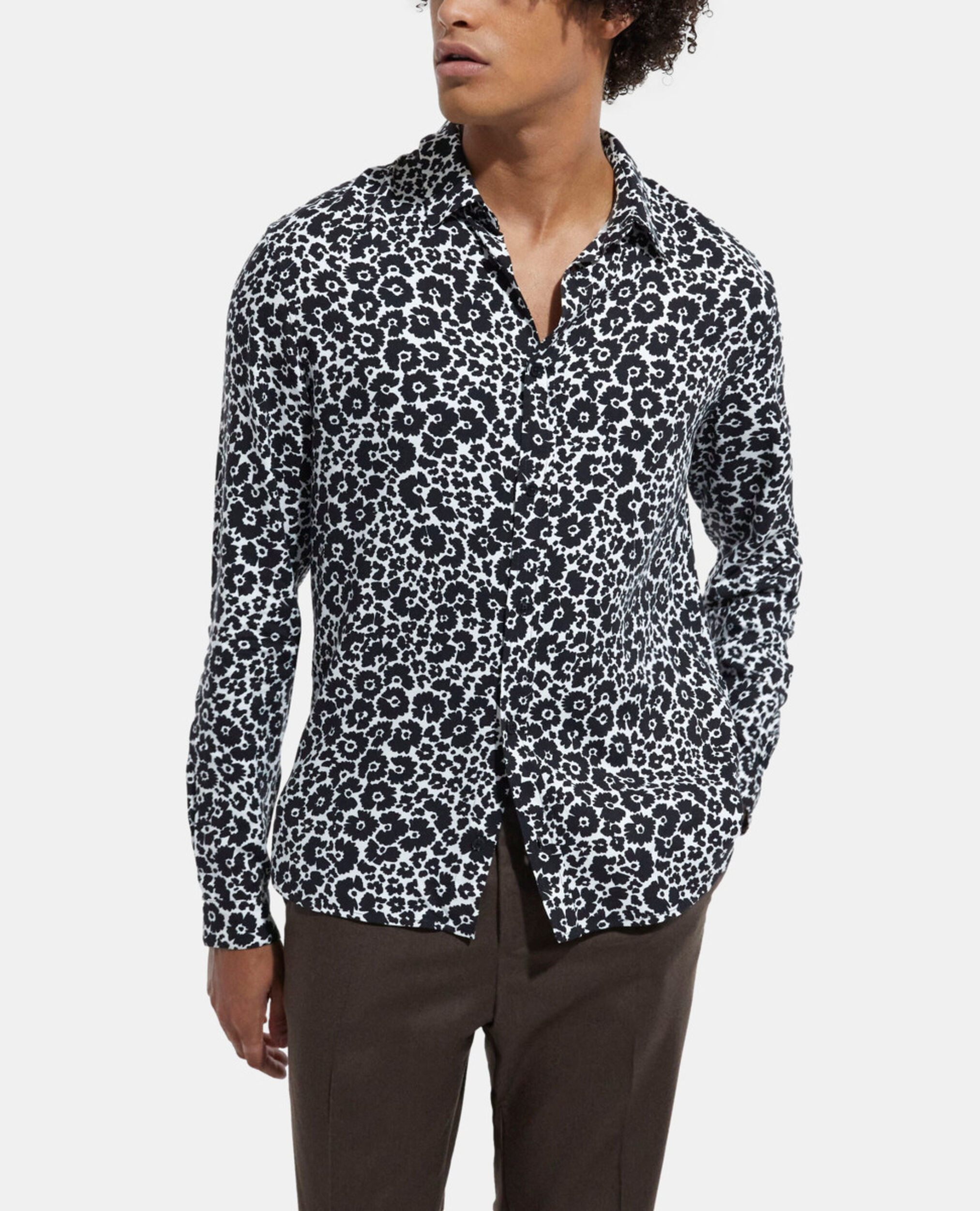 Floral shirt with classic collar, BLACK WHITE, hi-res image number null