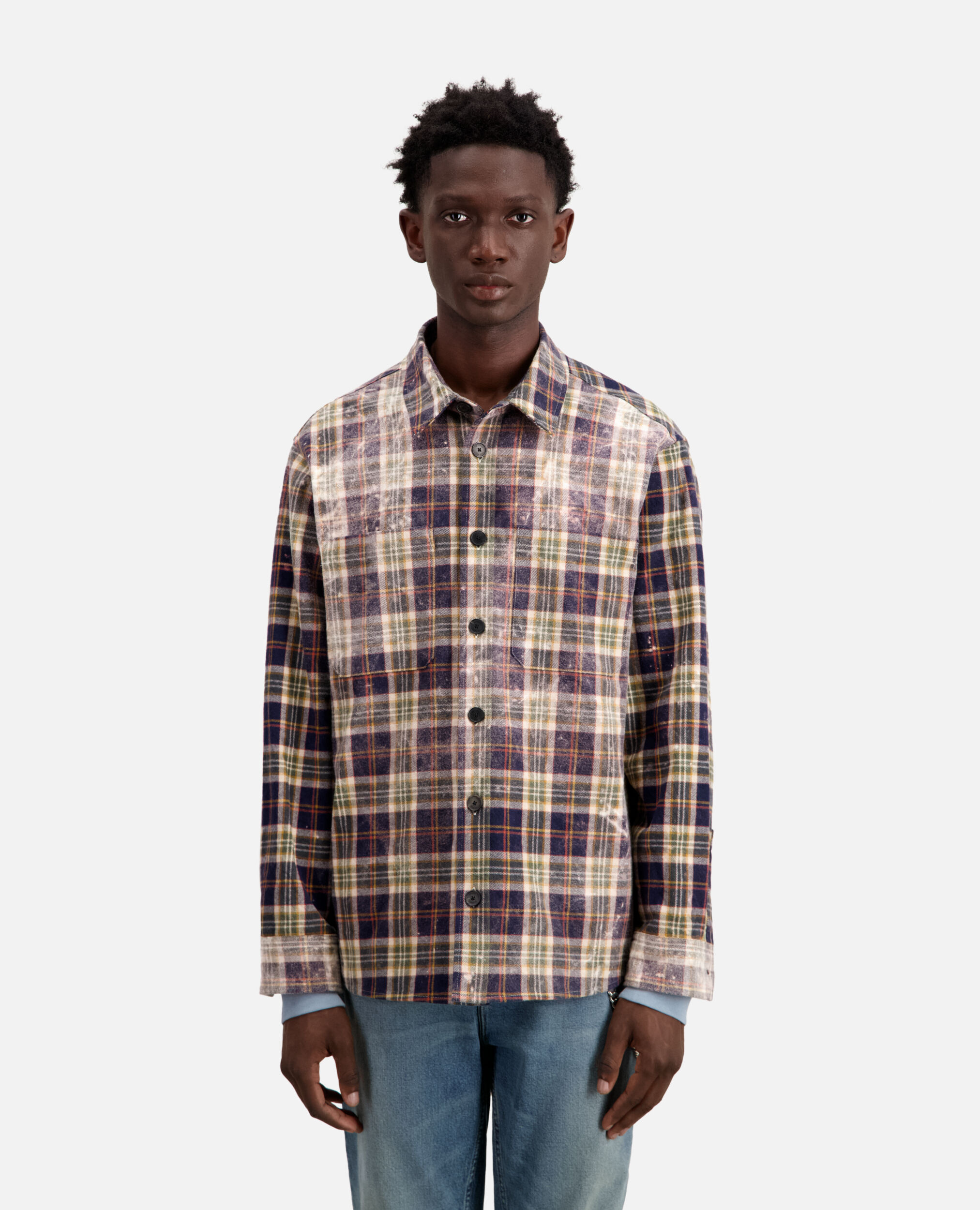 Blue and beige checked shirt, MIDDLE GREY ECRU, hi-res image number null