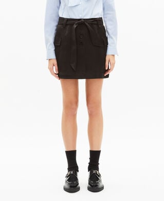 The Kooples WOMEN BLACK short black satin skirt