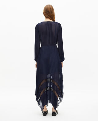 The Kooples FEMME NAVY robe longue plissée avec dentelle bleu marine