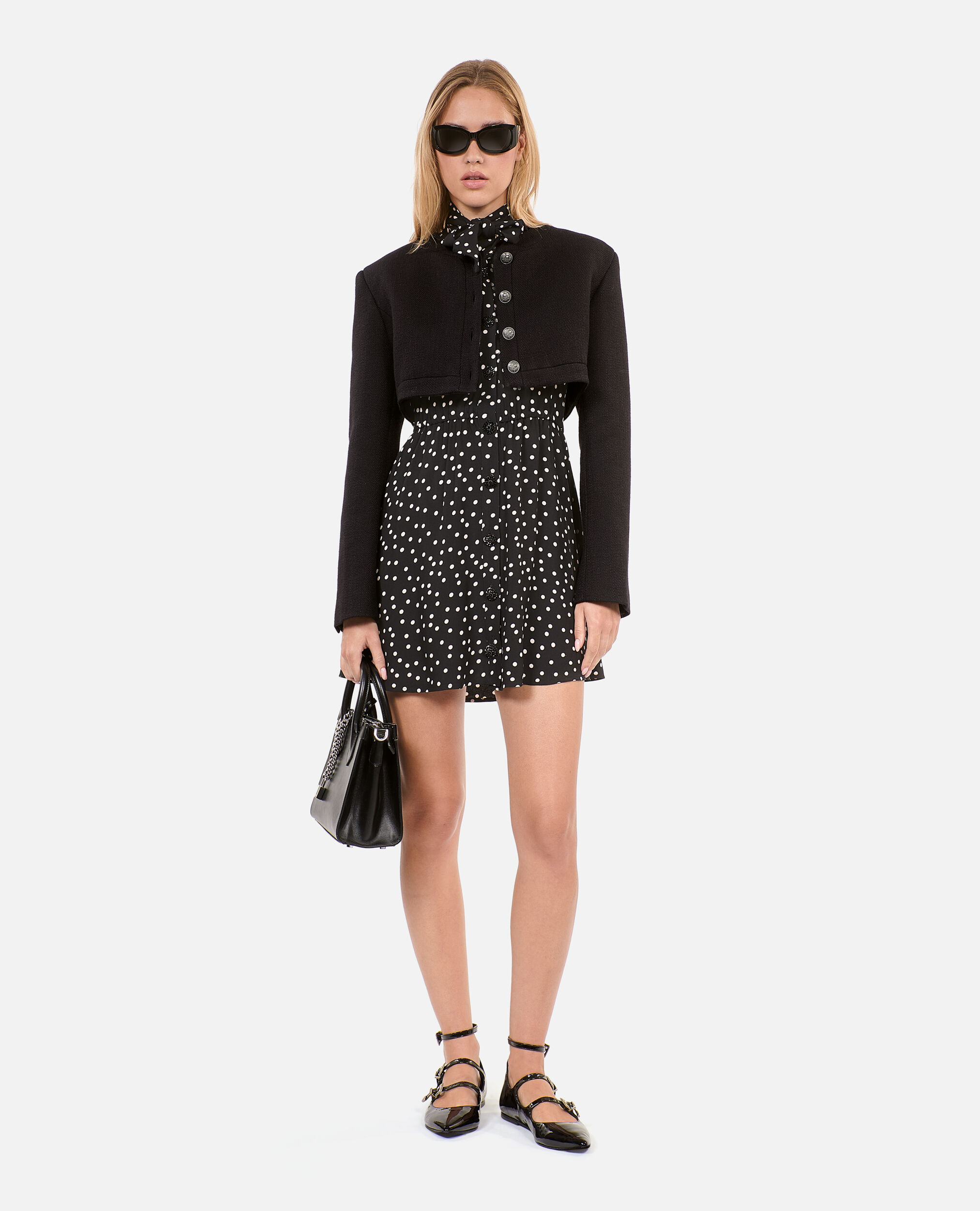 Veste en laine et coton noire, BLACK, hi-res image number null