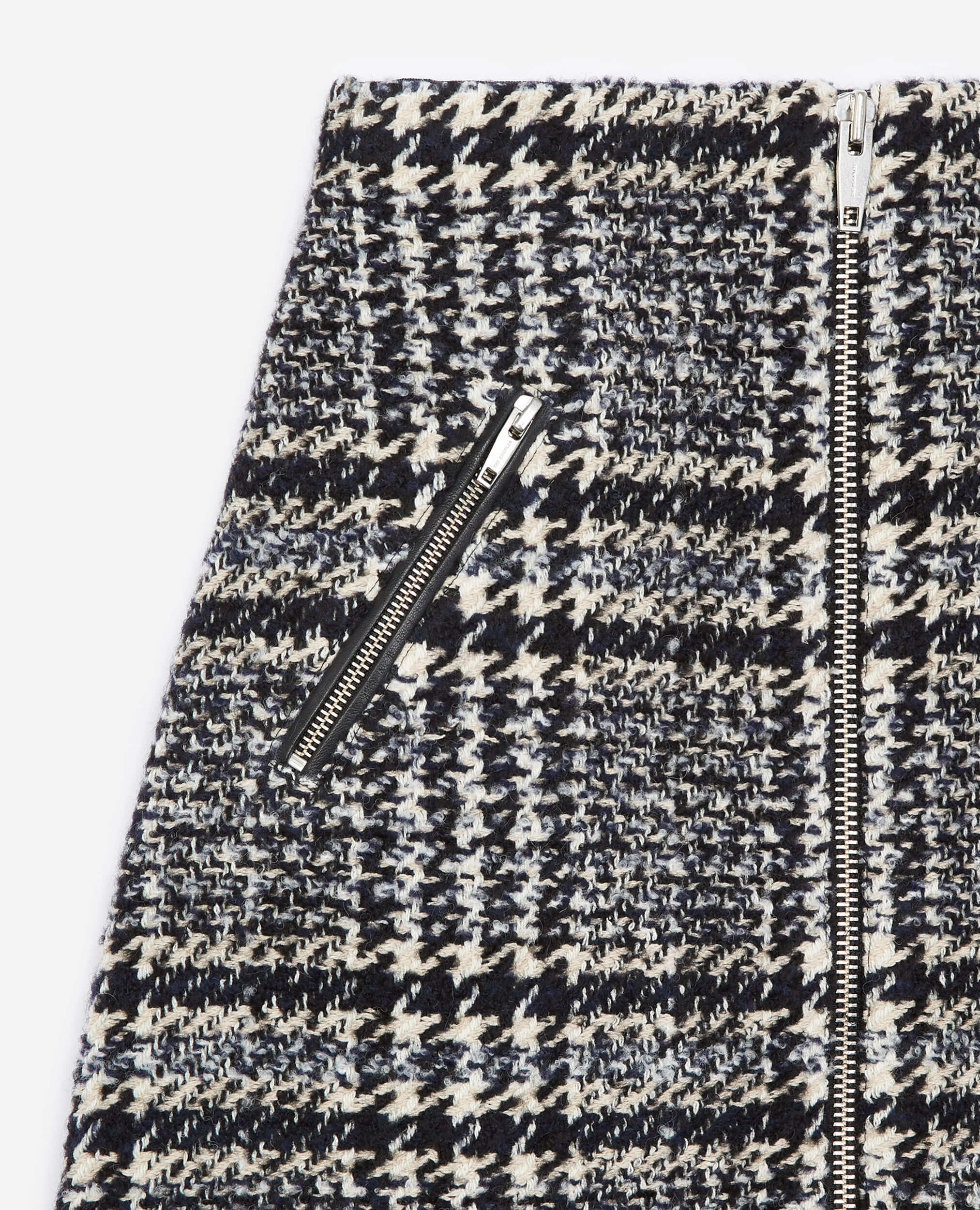 Short blue tweed skirt with leather detail, DARK NAVY, hi-res image number null