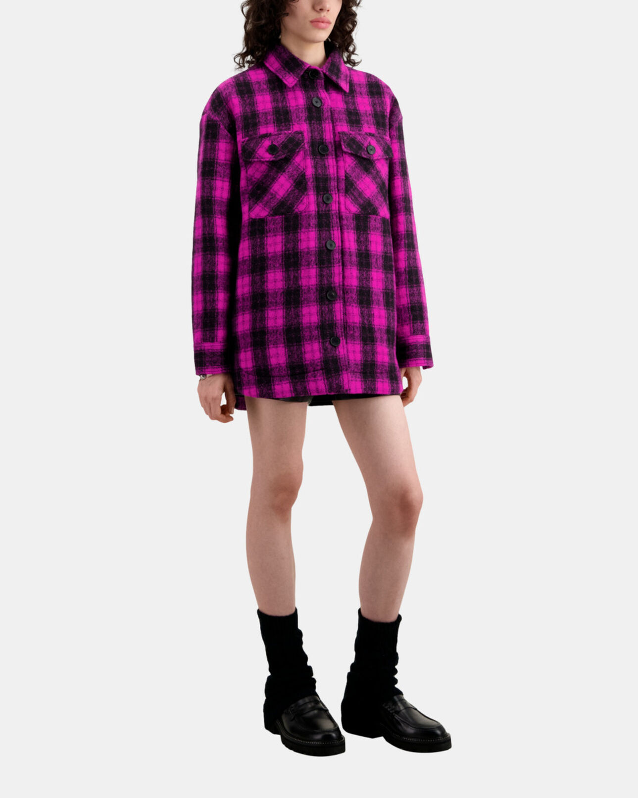 The Kooples WOMEN PINK BLACK overshirt style jacket with pink checks