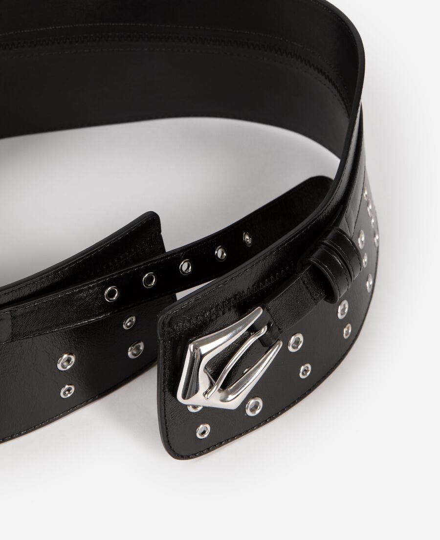 The Kooples F BLACK black leather corset belt with eyelets