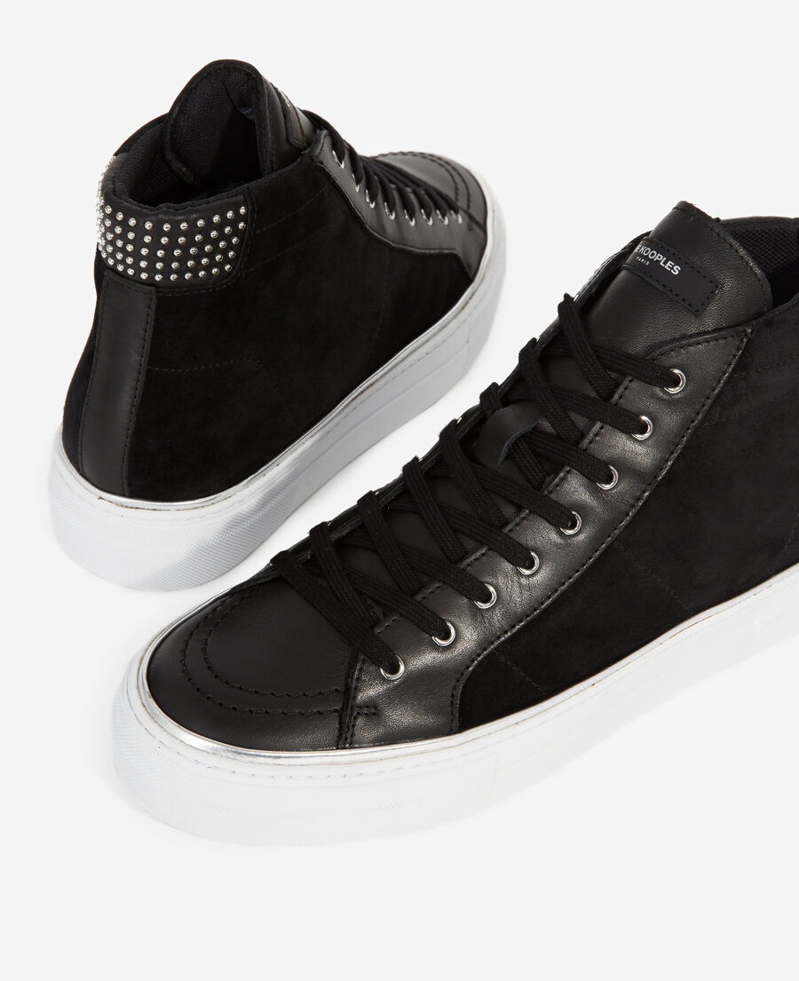 black high-top sneakers with suede