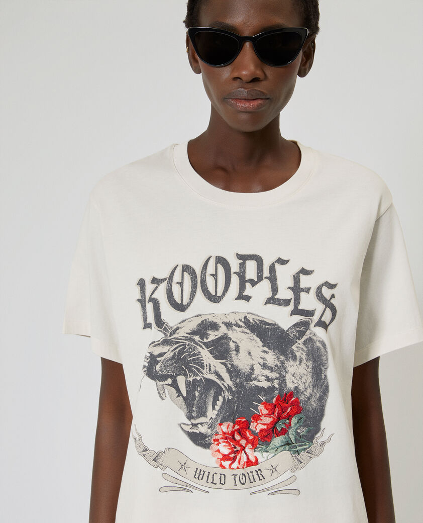 The Kooples WOMEN LIGHT BEIGE t-shirt with ecru screen print
