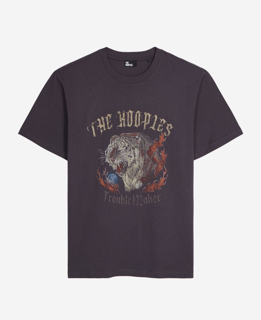The Kooples H CARBONE carbon grey t-shirt with fire tiger screen print