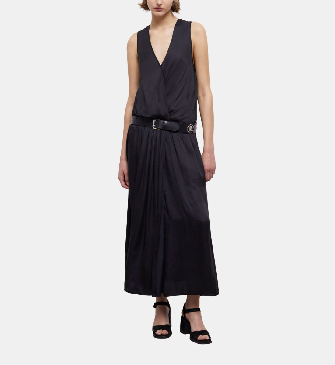 Long black satin dress top