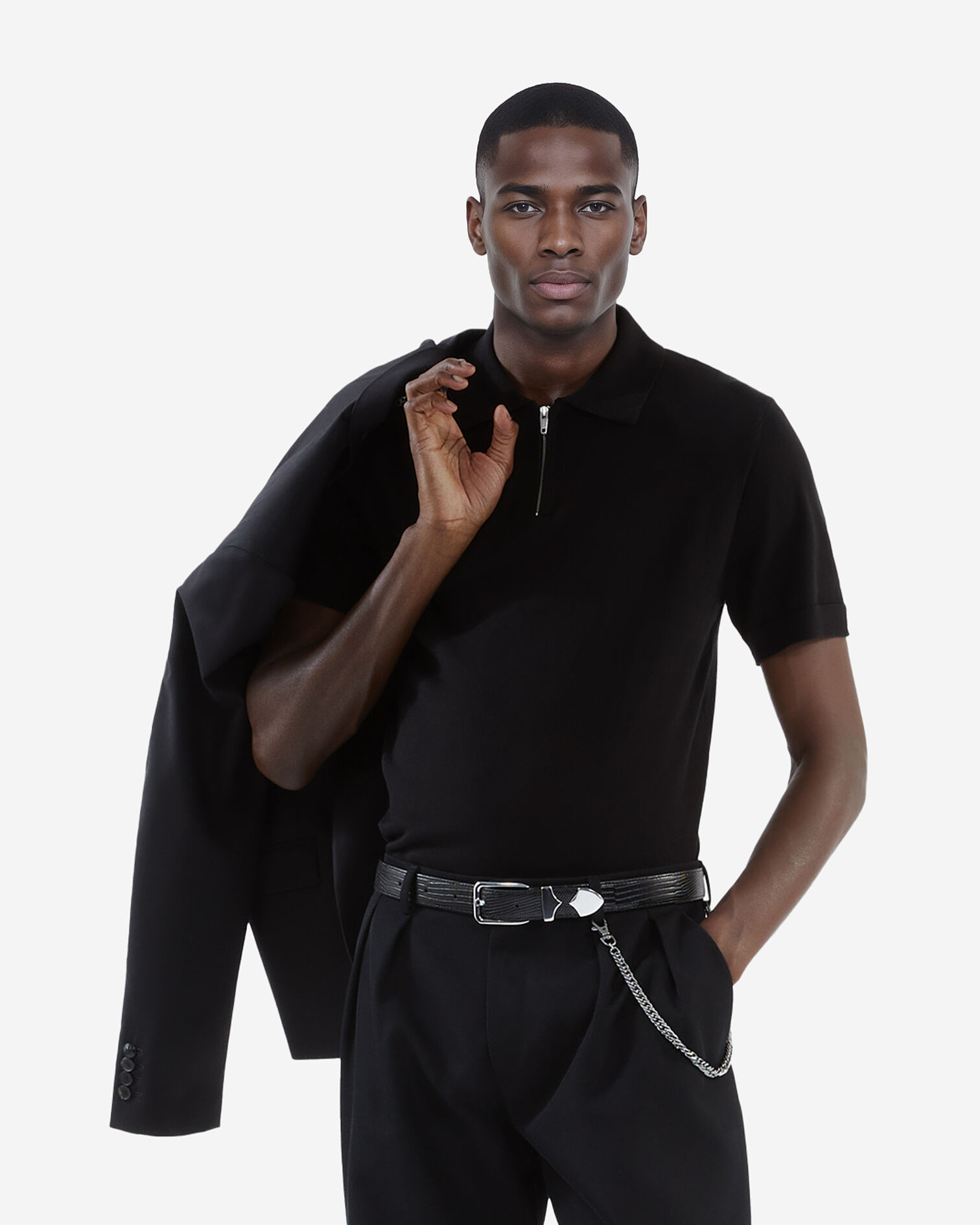 Polo en maille noir, BLACK, hi-res image number null