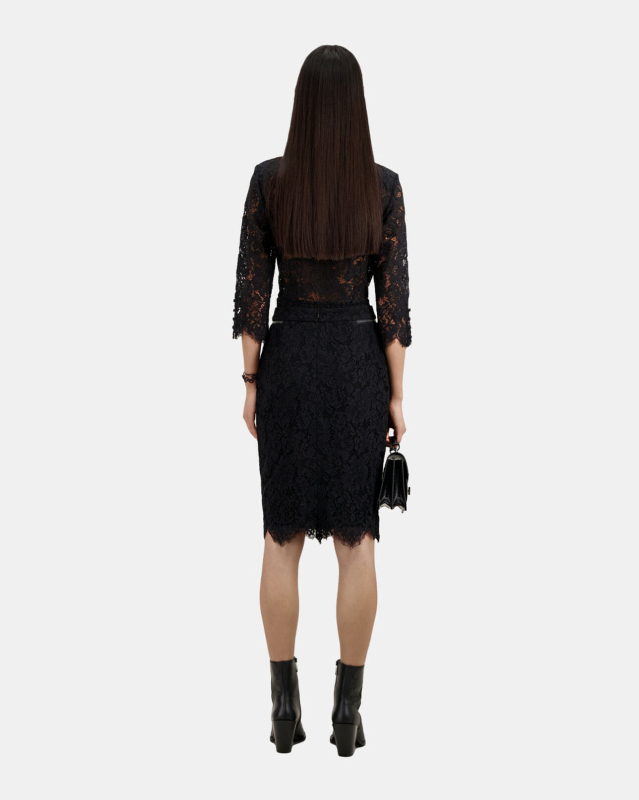 The Kooples WOMEN BLACK black lace mid-length pencil skirt