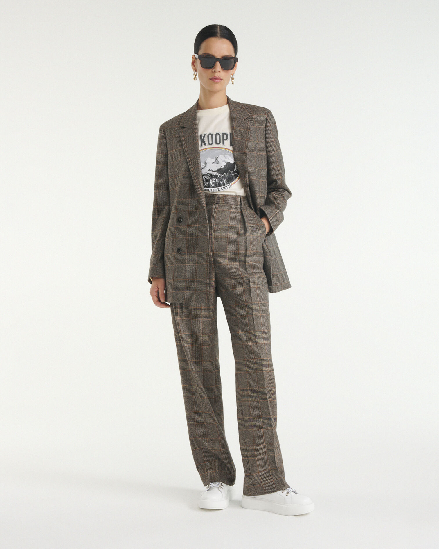 Buttoned brown check wool jacket, BLACK BROWN, hi-res image number null