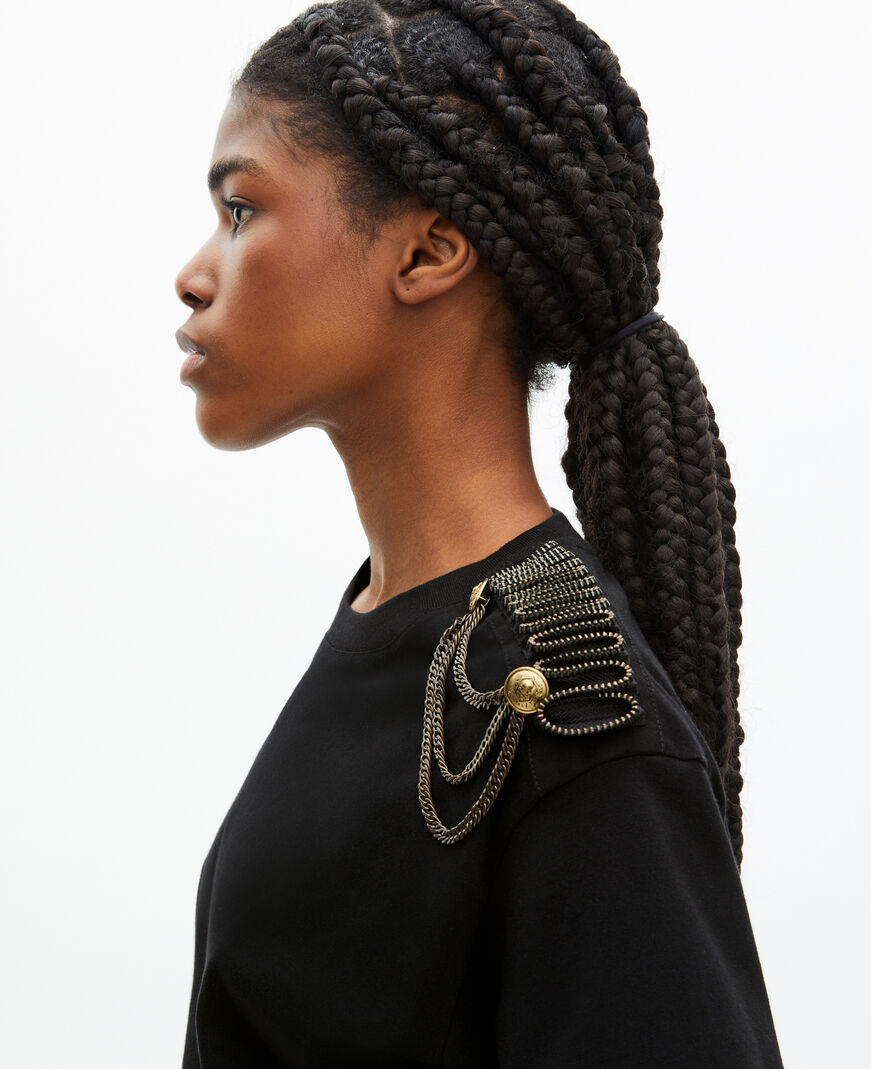 The Kooples FEMME BLACK WASHED t-shirt avec chaînes noir