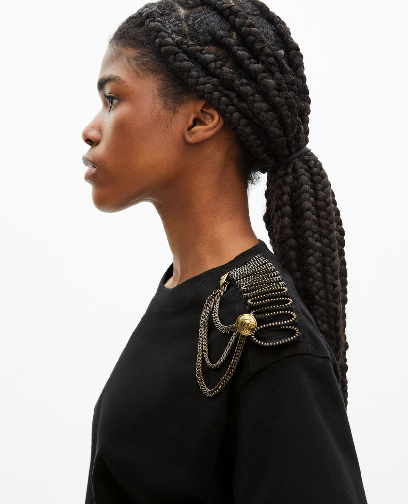 The Kooples FEMME BLACK WASHED t-shirt avec chaînes noir