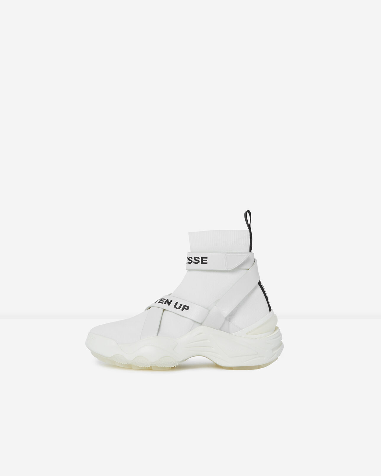The Kooples WOMEN WHITE slick white high-top trainers with text
