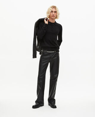 The Kooples HOMME BLACK pull col polo en laine m&eacute;rinos noir