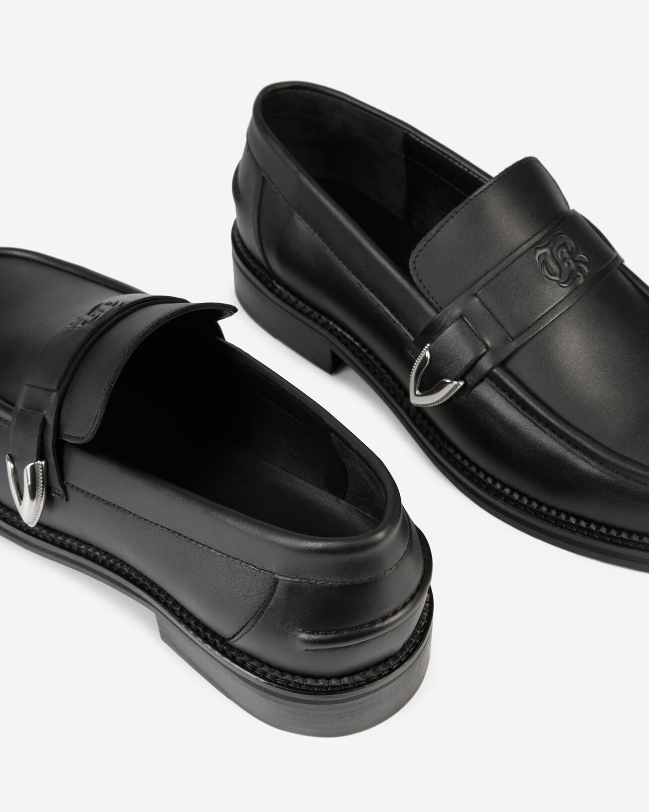 The Kooples MEN BLACK black leather loafers with metallic inserts