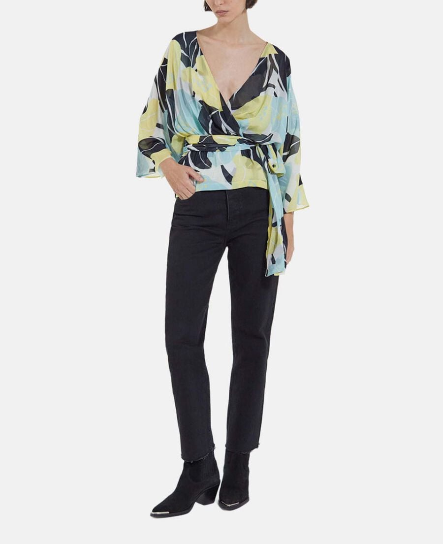 The Kooples F GREEN kimono flowing green top with floral print
