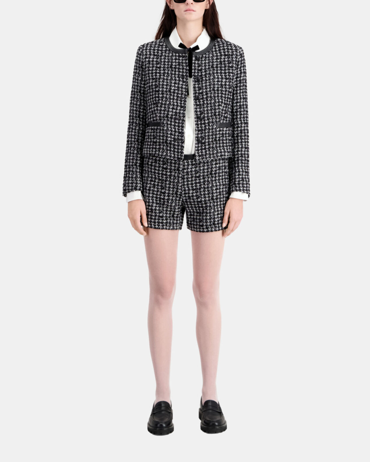 The Kooples WOMEN BLACK WHITE short black tweed jacket